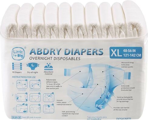 Littleforbig Adult Diaper 10 Pieces - ABDry New White Diapers (Medium 28"-38") in Saudi Arabia