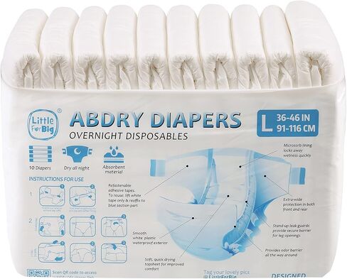 Littleforbig Adult Diaper 10 Pieces - ABDry New White Diapers (Medium 28"-38") in Saudi Arabia