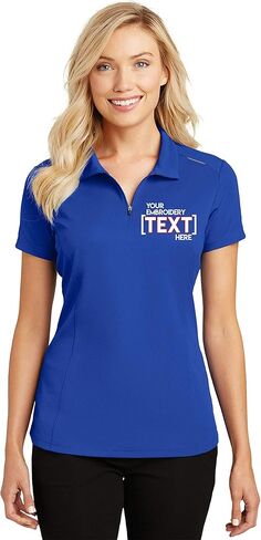 Custom Embroidered Polo Shirts for Ladies - Pinpoint Mesh Quarter Zip Personalized Embroidery Polos in Kuwait