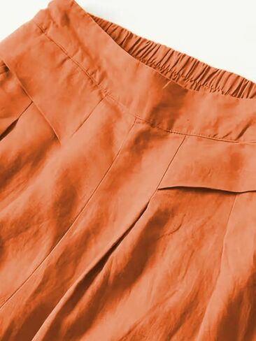 Meufam Women's Fashion Culottes Linen Cropped Wide Leg Pants Elastic Waist Casual Solid Trousers with Pockets in Saudi Arabia