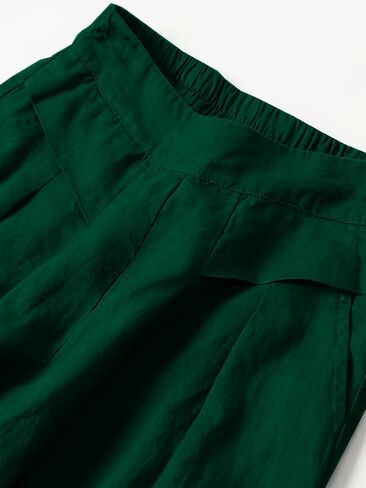 Meufam Women's Fashion Culottes Linen Cropped Wide Leg Pants Elastic Waist Casual Solid Trousers with Pockets in Saudi Arabia