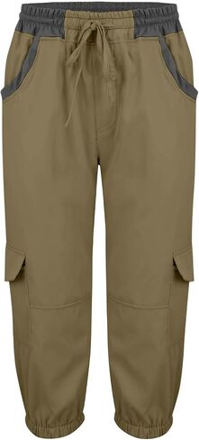 Women's High Waist Cargo Pants Summer Casual Solid Color Elastic Waist Capri Pants Bermuda Shorts with Pockets in Kuwait