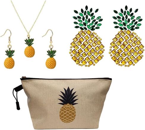 Sexy Pasties Upsidedown PINEAPPLE - Pineapple Jewelry Set & Pineapple Makeup Bag | Pineapple Earrings & Pineapple Necklace Gift Set | Cosmetic Bag | Sexy Nipple Covers | Nipple Pasties Pack in Kuwait