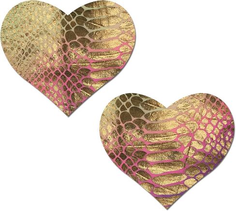 فطائر غلاف الحلمة - الحب: الذهب المجسم الثعبان الطباعة على الباستيل Tie -Dye Heart by Pastease® - Festival Rave Edm Party أو Club Aesthetic Outfit in Saudi Arabia