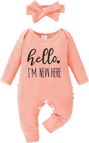 Yvowming Newborn Baby Girl Fall Winter Outfits Clothes Knit Romper Coming Home Outfit for Baby Girl in Kuwait
