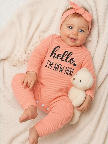 Yvowming Newborn Baby Girl Fall Winter Outfits Clothes Knit Romper Coming Home Outfit for Baby Girl in Kuwait