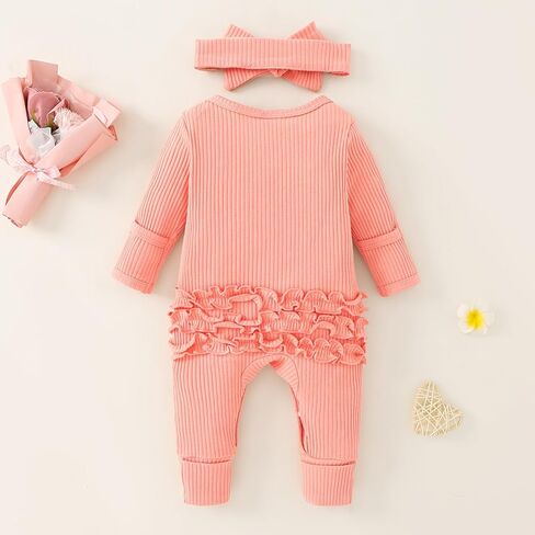 Yvowming Newborn Baby Girl Fall Winter Outfits Clothes Knit Romper Coming Home Outfit for Baby Girl in Kuwait