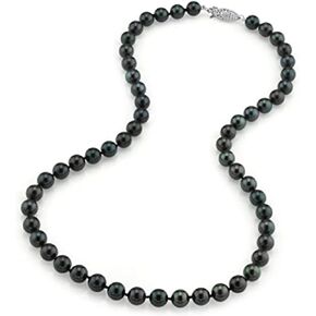 The Pearl Source 7.0-7.5mm Black Akoya Japanese Pearl Necklace for Women - 14k Gold Pearl Strand Necklace | 18in Long Pearl Necklace with Genuine Cultured Pearls in Saudi Arabia