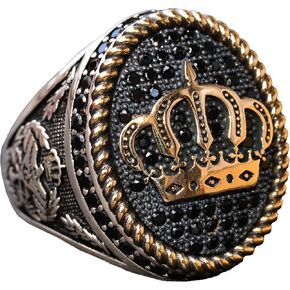 925 Sterling Silver King Crown Ring - Natural Onyx Gemstone - Men's Majestic Jewelry in Saudi Arabia