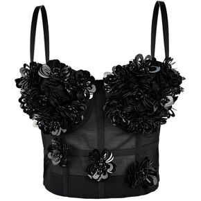 Black and White Sequined Fishbone Hot Girl Sexy Suspender Bra Three-Dimensional Fishbone Bra in Saudi Arabia