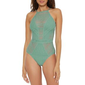 Becca Womens Color Play Crochet Swimsuit, High Neck, Bathing for One Piece, Cornflower, Large US in Saudi Arabia