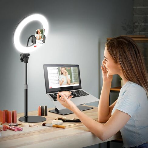 10'' Desk Ring Light with Stand – Zoom Lighting with Phone Holder for Computer・Video Calls・Conference – CRI95 LED Adjustable Circle Light, 10'' Large Lamp Head, Content Creator Friendly in Kuwait
