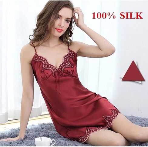 Women's 100% Pure Luxury Mulberry Silk Robe Above Knee Slip Chemise Pink Nightgown in Saudi Arabia