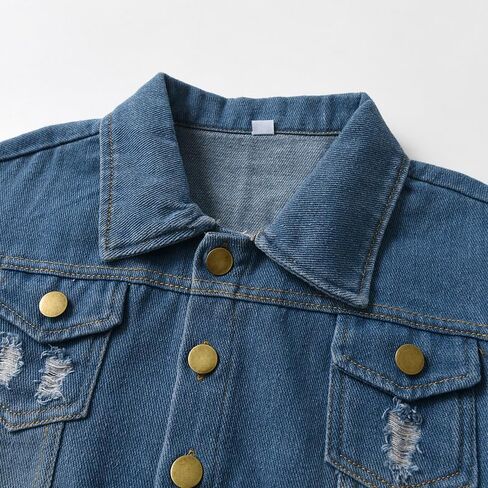 سترة Feidoog Baby Boys منقوشة من قماش الدنيم للأطفال الصغار بأكمام طويلة وأزرار سفلية من قماش الدنيم خفيف الوزن ملابس خارجية in Kuwait