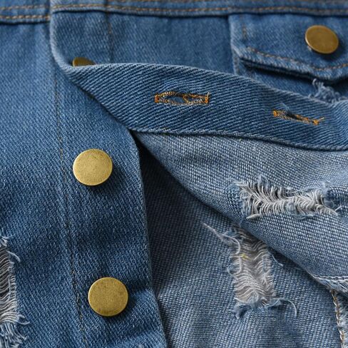 سترة Feidoog Baby Boys منقوشة من قماش الدنيم للأطفال الصغار بأكمام طويلة وأزرار سفلية من قماش الدنيم خفيف الوزن ملابس خارجية in Kuwait