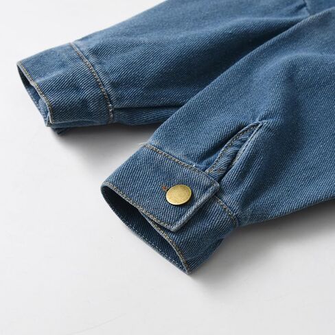 سترة Feidoog Baby Boys منقوشة من قماش الدنيم للأطفال الصغار بأكمام طويلة وأزرار سفلية من قماش الدنيم خفيف الوزن ملابس خارجية in Kuwait