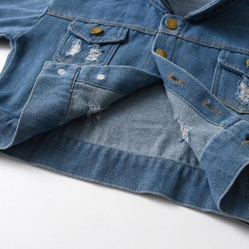 سترة Feidoog Baby Boys منقوشة من قماش الدنيم للأطفال الصغار بأكمام طويلة وأزرار سفلية من قماش الدنيم خفيف الوزن ملابس خارجية in Kuwait