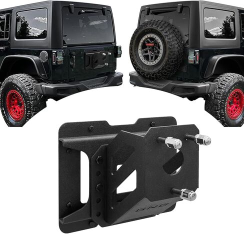 GNG قابلة للتعديل رفع الإطارات الإطارات التوافق لعام 2007-2017 Jeep Wrangler JK JKU غير محدود حاملة إطارات احتياطية ثقيلة تصل إلى 43 بوصة حامل العجلات رف جبل 〔أسود〕 in Kuwait