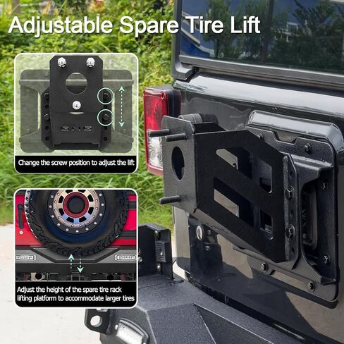 GNG قابلة للتعديل رفع الإطارات الإطارات التوافق لعام 2007-2017 Jeep Wrangler JK JKU غير محدود حاملة إطارات احتياطية ثقيلة تصل إلى 43 بوصة حامل العجلات رف جبل 〔أسود〕 in Kuwait