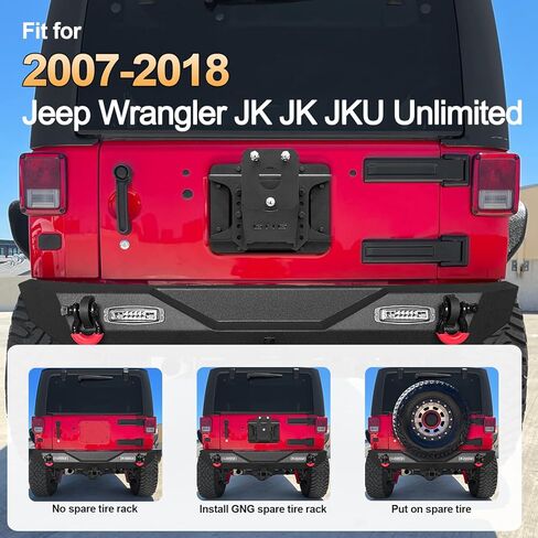 GNG قابلة للتعديل رفع الإطارات الإطارات التوافق لعام 2007-2017 Jeep Wrangler JK JKU غير محدود حاملة إطارات احتياطية ثقيلة تصل إلى 43 بوصة حامل العجلات رف جبل 〔أسود〕 in Kuwait