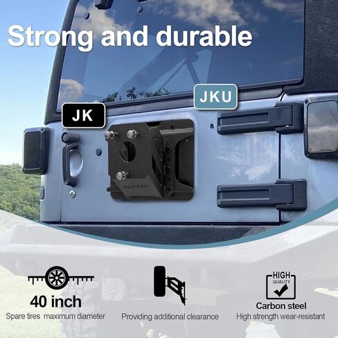 GNG قابلة للتعديل رفع الإطارات الإطارات التوافق لعام 2007-2017 Jeep Wrangler JK JKU غير محدود حاملة إطارات احتياطية ثقيلة تصل إلى 43 بوصة حامل العجلات رف جبل 〔أسود〕 in Kuwait