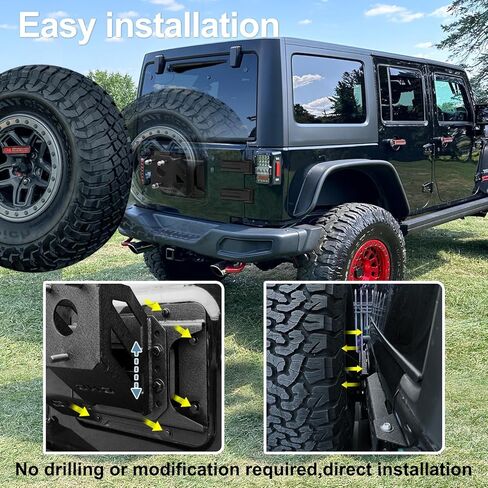 GNG قابلة للتعديل رفع الإطارات الإطارات التوافق لعام 2007-2017 Jeep Wrangler JK JKU غير محدود حاملة إطارات احتياطية ثقيلة تصل إلى 43 بوصة حامل العجلات رف جبل 〔أسود〕 in Kuwait