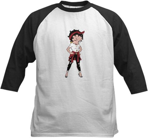 Cafepress betty boop polka dot bow kids baseball t Shirt Kids Cotton Baseball Jersey ، 3/4 Raglan Sleeve Shirt in Kuwait