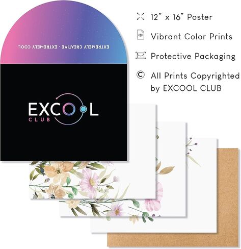 EXCOOL CLUB Rainbow Nursery Decor - 12x16 Rainbow Decor for Girls Bedroom, Rainbow Wall Art Prints Pictures, Neutral Wildflower Rainbow Boho Posters for Baby Kids Classroom Decorations (UNFRAMED) in Saudi Arabia