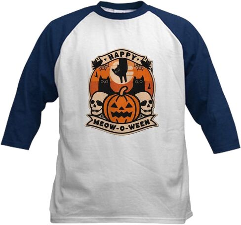 Cafepress Happy Meow O Ween Kids Baseball T Shirt Kids Cotton Baseball Jersey ، 3/4 Raglan Sleeve Shirt in Kuwait