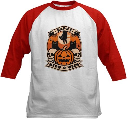 Cafepress Happy Meow O Ween Kids Baseball T Shirt Kids Cotton Baseball Jersey ، 3/4 Raglan Sleeve Shirt in Kuwait