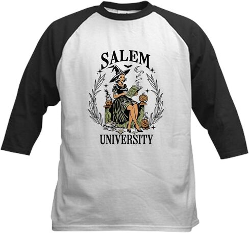 Cafepress Salem University Witch Pin Up Vintage Halloween Kids Baseball T Shirt Kids Cotton Jersey ، 3/4 Raglan Sleeve Shirt in Kuwait