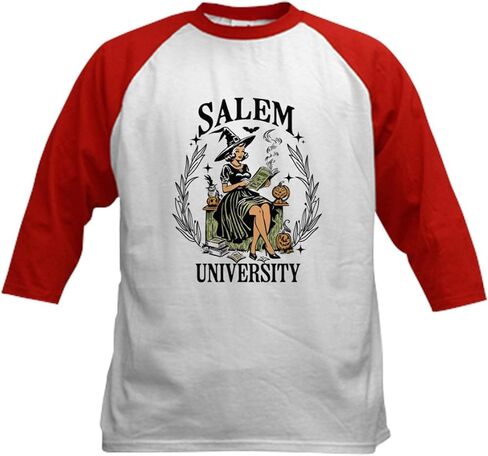 Cafepress Salem University Witch Pin Up Vintage Halloween Kids Baseball T Shirt Kids Cotton Jersey ، 3/4 Raglan Sleeve Shirt in Kuwait