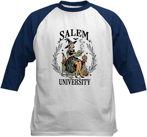 Cafepress Salem University Witch Pin Up Vintage Halloween Kids Baseball T Shirt Kids Cotton Jersey ، 3/4 Raglan Sleeve Shirt in Kuwait