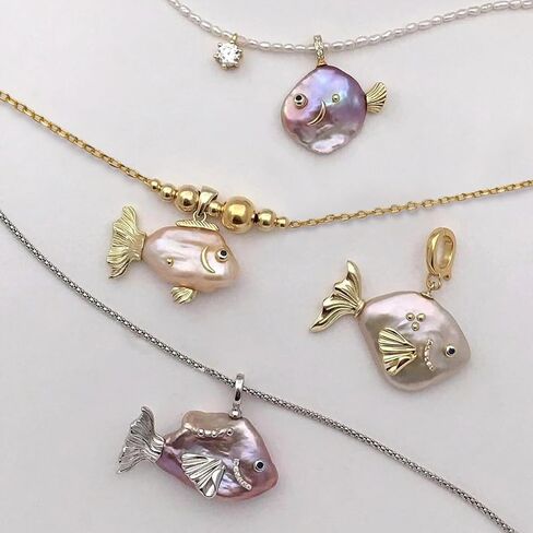 Fish Pearl Necklace for Women Freshwater Pearl Baroque Goldfish Necklace for Mom Daughter, 18k Gold-plated, 14-20mm Pearls, 18" + 2.5" Extender, Anniversary Birthday Gift for Her in Kuwait
