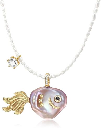 Fish Pearl Necklace for Women Freshwater Pearl Baroque Goldfish Necklace for Mom Daughter, 18k Gold-plated, 14-20mm Pearls, 18" + 2.5" Extender, Anniversary Birthday Gift for Her in Kuwait