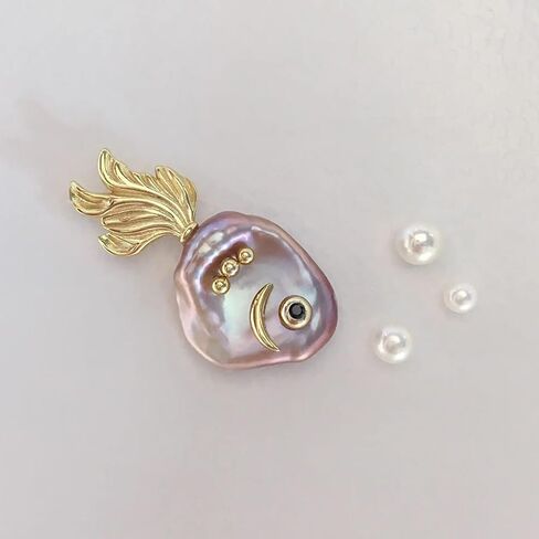 Fish Pearl Necklace for Women Freshwater Pearl Baroque Goldfish Necklace for Mom Daughter, 18k Gold-plated, 14-20mm Pearls, 18" + 2.5" Extender, Anniversary Birthday Gift for Her in Kuwait
