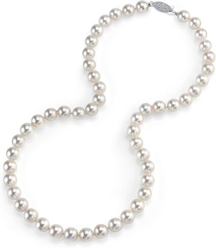 مصدر اللؤلؤ 14K الذهب 7.5-8.0 مم جودة هاناداما جولة جولة أبيض أصلي اليابانية Akoya Saltwater Necklace Pearl في 20 "طول متمرن للنساء in Saudi Arabia