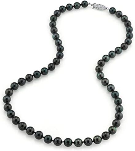 The Pearl Source 7.0-7.5mm Black Akoya Japanese Pearl Necklace for Women - 14k Gold Pearl Strand Necklace | 18in Long Pearl Necklace with Genuine Cultured Pearls in Saudi Arabia