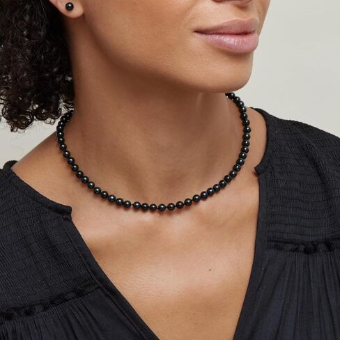 The Pearl Source 7.0-7.5mm Black Akoya Japanese Pearl Necklace for Women - 14k Gold Pearl Strand Necklace | 18in Long Pearl Necklace with Genuine Cultured Pearls in Saudi Arabia