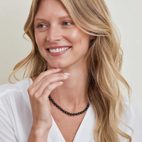 The Pearl Source 7.0-7.5mm Black Akoya Japanese Pearl Necklace for Women - 14k Gold Pearl Strand Necklace | 18in Long Pearl Necklace with Genuine Cultured Pearls in Saudi Arabia