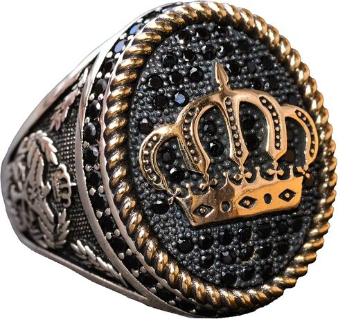 925 Sterling Silver King Crown Ring - Natural Onyx Gemstone - Men's Majestic Jewelry in Saudi Arabia