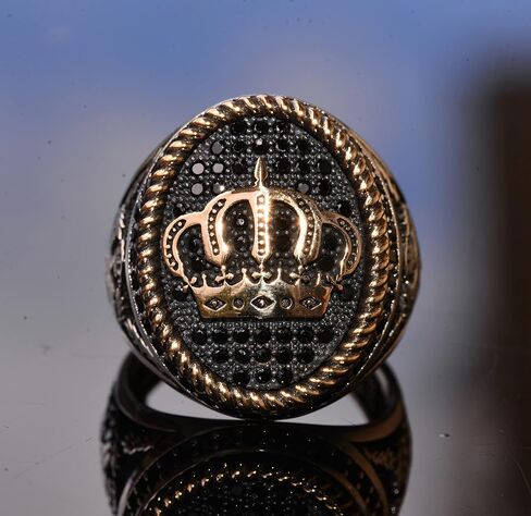 925 Sterling Silver King Crown Ring - Natural Onyx Gemstone - Men's Majestic Jewelry in Saudi Arabia