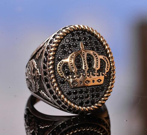 925 Sterling Silver King Crown Ring - Natural Onyx Gemstone - Men's Majestic Jewelry in Saudi Arabia