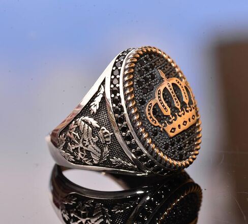925 Sterling Silver King Crown Ring - Natural Onyx Gemstone - Men's Majestic Jewelry in Saudi Arabia