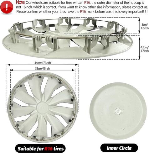 مجموعة Auto Hubcap ، استبدال غطاء عجلة Hubcap R16 ، R16 Snap على مجموعة غلاف العجلات ، غلاف حافة العجلة العالمي يناسب Toyota VW Chevy Chevrolet Honda Mazda Dodge Ford (مجموعة من 4) in Kuwait
