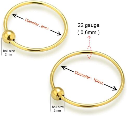 14K الصلبة الذهب الأصفر 22 مقياس BCR Beade Beade Lose Ring - Cartilage - Daith - Rook - Lobe - Conch Piercing Body Jewelry in Kuwait