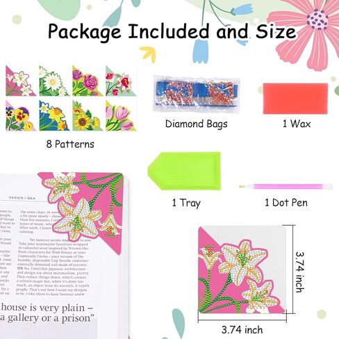 Anseal 8 Pcs Animals Diamond Art Painting Bookmark, Rhinestone Crystal Corner Bookmarks for Book Lovers, Triangle Embroidery Painting Arts Crafts Book Mark for Kids in Kuwait