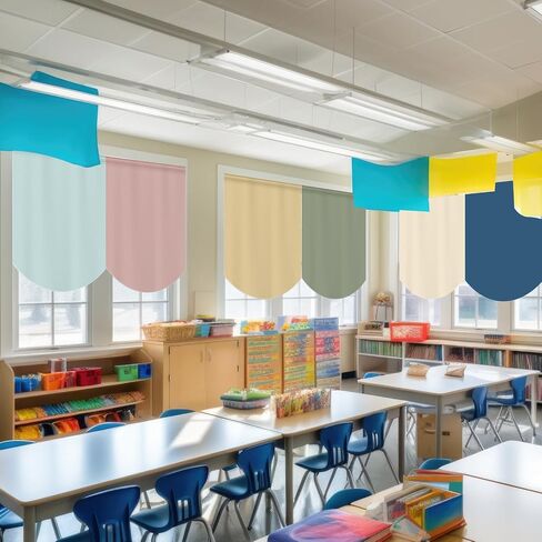 6 PCS School Classroom Stertains مرة أخرى إلى الفصول الدراسية الستائر الملونة لرياضة رياض الأطفال يوم نوم غرفة نوم ديكور غرفة غرفة (بوهو) in Saudi Arabia