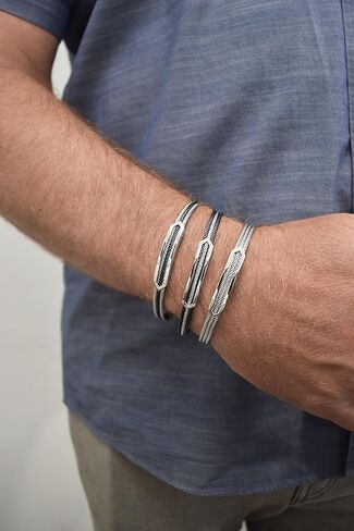 سوار سهم معرف الكبل المفتوح - أساور الفولاذ المقاوم للصدأ الفاخرة للرجال - برازاليتس بارا هومبريس - مجوهرات الرجال in Kuwait