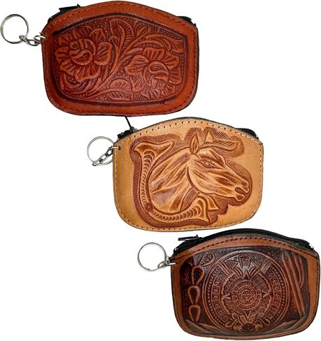حقيبة عملة معدنية من الجلد المكسيكي مع تصاميم Aztec بألوان متنوعة 1pc | Mondero Mexicano de Piel Con Figuras Aztecas - Mexart ، Beige in Kuwait